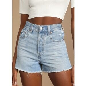Levi's Ribcage Premium Denim Jean‎ Shorts Distressing Cut Off Raw Hem Women's 27